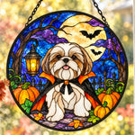 Shih Tzu Halloween stained glass suncatcher window hanging, suitable for home and garden decoration