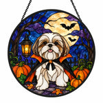 Shih Tzu Halloween stained glass suncatcher window hanging, suitable for home and garden decoration