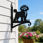 Shih tzu metal hanging basket bracket mounted on outdoor wall for plant decoration