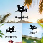 Shih tzu metal weather vane with directional arrows and mounting rod, outdoor roof and garden decoration