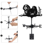 Shih tzu metal weather vane with directional arrows and mounting rod, outdoor roof and garden decoration
