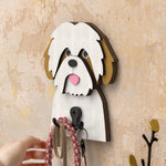 Wooden shih tzu dog wall hook key and leash holder for home entryway organizer