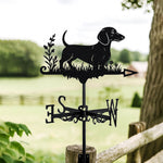 Short Haired Dachshund metal weather vane with directional arrows and mounting rod, outdoor roof and garden decoration