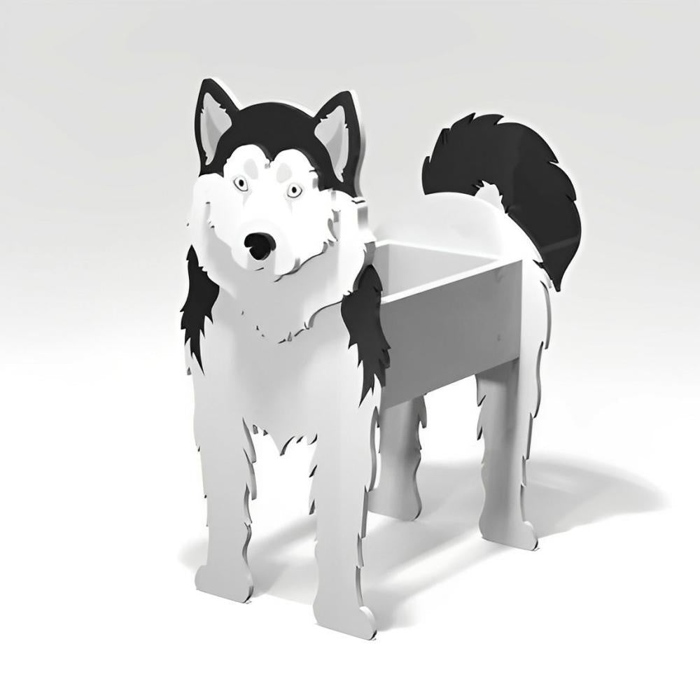 Full-body view of the Siberian Husky dog planter