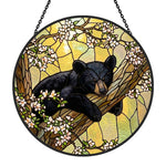 Sleeping bear on tree stained glass suncatcher window hanging, suitable for home and garden decoration