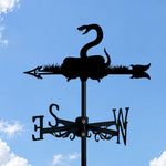 Snake metal weather vane with directional arrows and mounting rod, outdoor roof and garden decoration