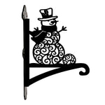 Snowman metal hanging basket bracket mounted on outdoor wall for plant decoration