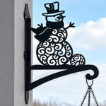 Snowman metal hanging basket bracket mounted on outdoor wall for plant decoration