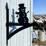 Snowman metal hanging basket bracket mounted on outdoor wall for plant decoration