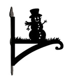 Snowman metal hanging basket bracket mounted on outdoor wall for plant decoration