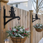 Snowman metal hanging basket bracket mounted on outdoor wall for plant decoration