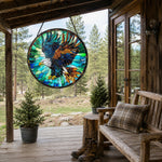 Soaring bald eagle stained glass suncatcher window hanging, suitable for home and garden decoration