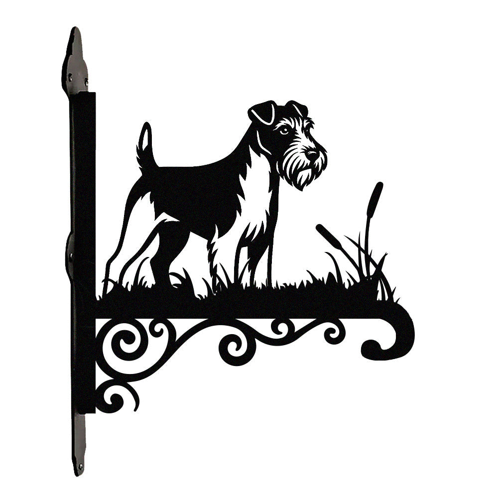 Soft coated wheaten terrier metal hanging basket bracket mounted on outdoor wall for plant decoration