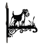 Soft coated wheaten terrier metal hanging basket bracket mounted on outdoor wall for plant decoration