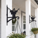Spooky ghost metal hanging basket bracket mounted on outdoor wall for plant decoration