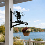 Spooky tree metal hanging basket bracket mounted on outdoor wall for plant decoration