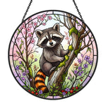 Spring blossom climbing raccoon stained glass suncatcher window hanging, suitable for home and garden decoration