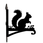 Squirrel metal hanging basket bracket mounted on outdoor wall for plant decoration