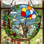 Squirrel with colorful balloons stained glass suncatcher window hanging, suitable for home and garden decoration