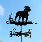 Staffordshire bull terrier metal weather vane with directional arrows and mounting rod, outdoor roof and garden decoration