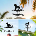 Staffordshire bull terrier metal weather vane with directional arrows and mounting rod, outdoor roof and garden decoration