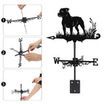 Staffordshire bull terrier metal weather vane with directional arrows and mounting rod, outdoor roof and garden decoration