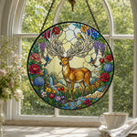 Stag in floral garden stained glass suncatcher window hanging, suitable for home and garden decoration 