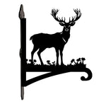 Stag in meadow metal hanging basket bracket mounted on outdoor wall for plant decoration