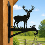 Stag in meadow metal hanging basket bracket mounted on outdoor wall for plant decoration