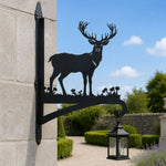 Stag in meadow metal hanging basket bracket mounted on outdoor wall for plant decoration