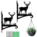 Stag in meadow metal hanging basket bracket mounted on outdoor wall for plant decoration