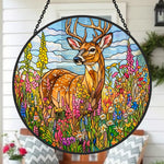 Stag in wildflower meadow stained glass suncatcher window hanging, suitable for home and garden decoration 