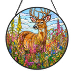 Stag in wildflower meadow stained glass suncatcher window hanging, suitable for home and garden decoration 