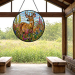Stag in wildflower meadow stained glass suncatcher window hanging, suitable for home and garden decoration