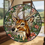 Stag with flowers stained glass suncatcher window hanging, suitable for home and garden decoration