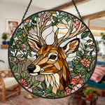 Stag with flowers stained glass suncatcher window hanging, suitable for home and garden decoration 