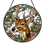 Stag with flowers stained glass suncatcher window hanging, suitable for home and garden decoration 