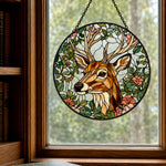 Stag with flowers stained glass suncatcher window hanging, suitable for home and garden decoration