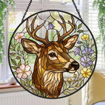 Stag with wildflowers stained glass suncatcher window hanging, suitable for home and garden decoration