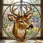 Stag with wildflowers stained glass suncatcher window hanging, suitable for home and garden decoration