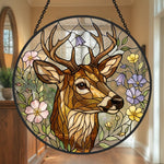 Stag with wildflowers stained glass suncatcher window hanging, suitable for home and garden decoration 