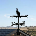 Standing kangaroo metal weather vane with directional arrows and mounting rod, outdoor roof and garden decoration