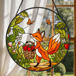 Strawberry garden fox stained glass suncatcher window hanging, suitable for home and garden decoration 
