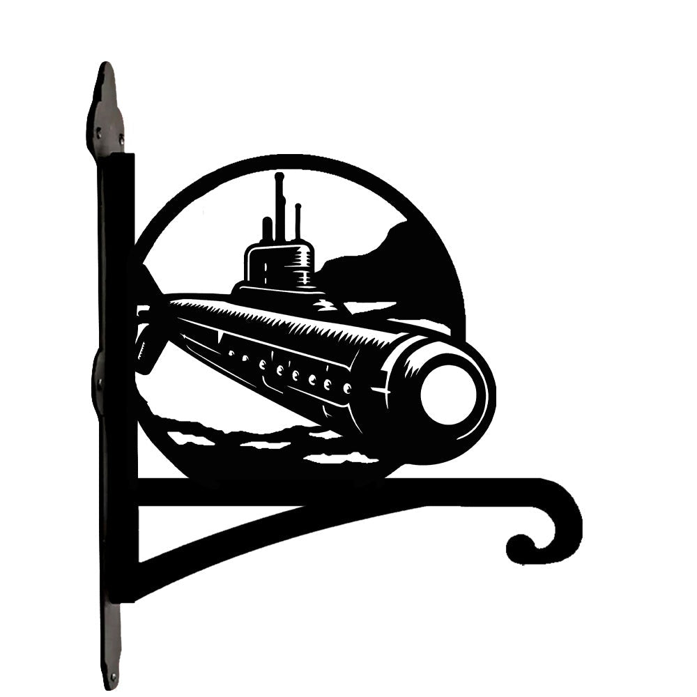 Submarine navy metal hanging basket bracket mounted on outdoor wall for plant decoration