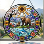 Sunflower bear and dolphin stained glass suncatcher window hanging, suitable for home and garden decoration 