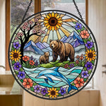 Sunflower bear and dolphin stained glass suncatcher window hanging, suitable for home and garden decoration 
