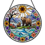 Sunflower bear and dolphin stained glass suncatcher window hanging, suitable for home and garden decoration 