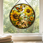 Sunflower monarch butterfly stained glass suncatcher window hanging, suitable for home and garden decoration