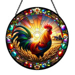 Sunrise wheatfield rooster stained glass suncatcher window hanging, suitable for home and garden decoration