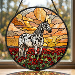 Sunset appaloosa horse stained glass suncatcher window hanging, suitable for home and garden decoration 